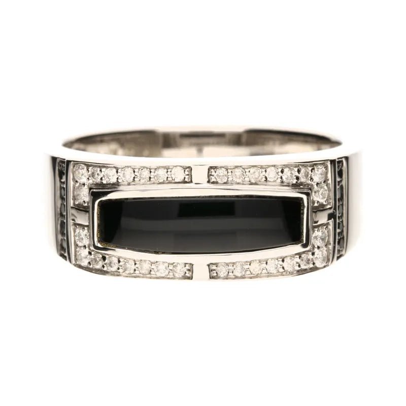 9ct White Gold Onyx Diamond Stripe Ring259385