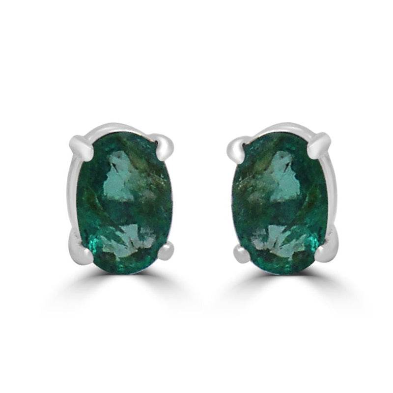 9ct White Gold Oval Emerald 4 Claw Gallery Stud Earrings 1.53ct 1.26gWWW262