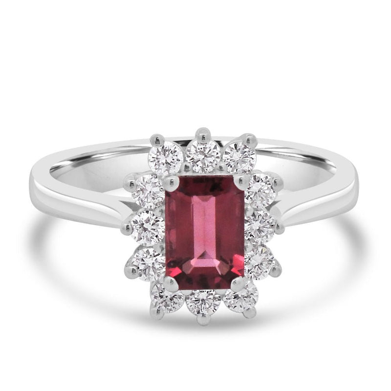 9ct White Gold Pink Tourmaline Octagonal Cut 0.66ct Lab Diamond 0.30ct Cluster RingWLGD1513R