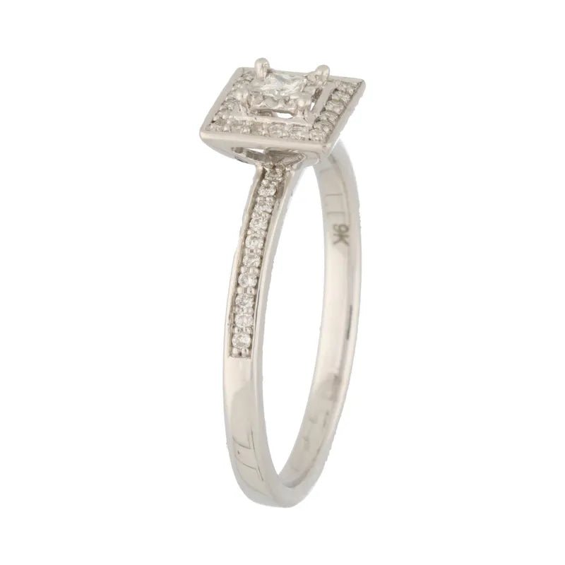 9ct White Gold Princess Cut 0.20ct Diamond Halo Ring272164