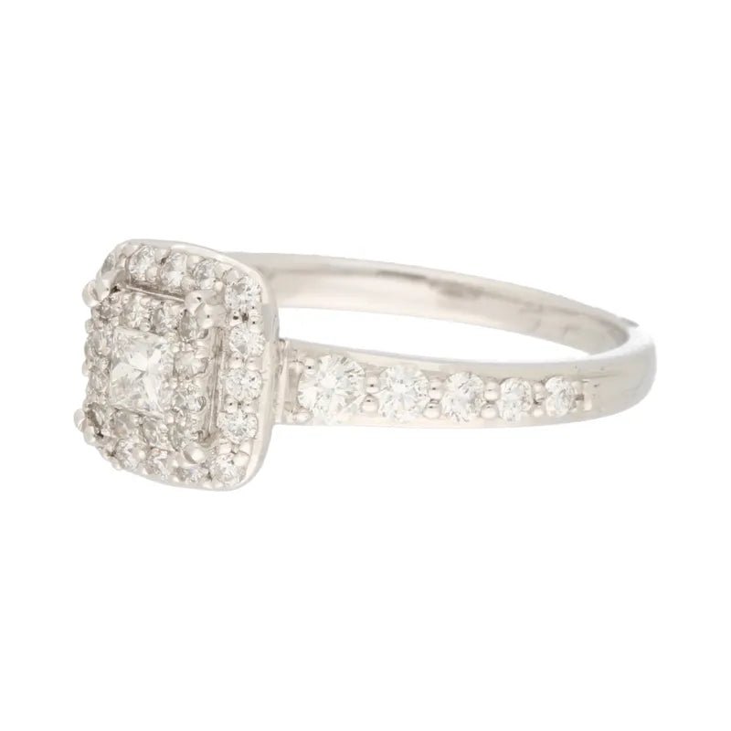9ct White Gold Princess Cut Diamond Halo Cluster Ring 0.77ct263969