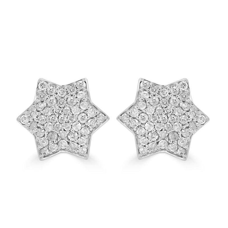 9ct White Gold Round Brilliant Cut Diamond 0.47ct Pave Star Stud EarringsWWW3415
