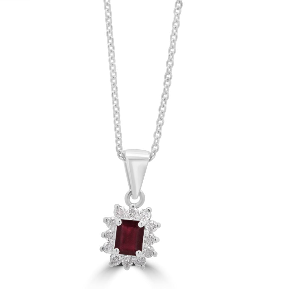 9ct White Gold Ruby Octagonal Cut 0.47ct Diamond Cluster PendantWWW3886P