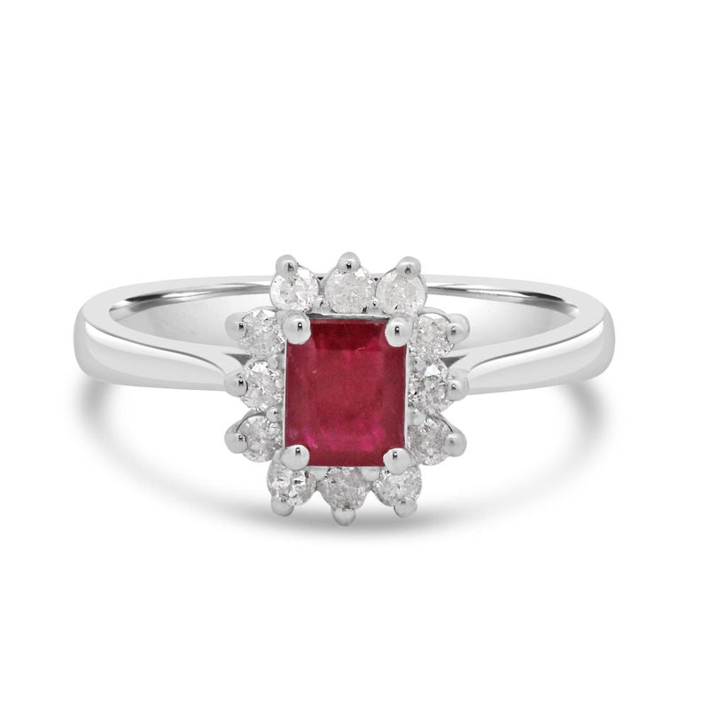 9ct White Gold Ruby Octagonal Cut 0.58ct Diamond Cluster RingWWW3886R