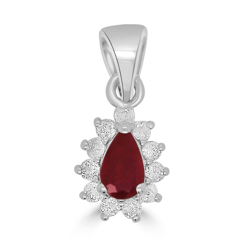 9ct White Gold Ruby Pear Cut Cut 0.21ct Diamond 0.11ct Cluster PendantWWW3567P