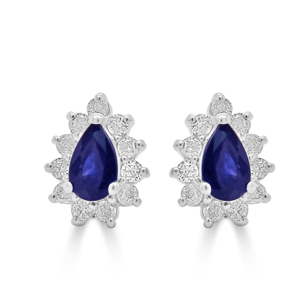 9ct White Gold Sapphire Pear Cut 0.45ct Diamond 0.23ct Cluster Stud EarringsWWW3563ER