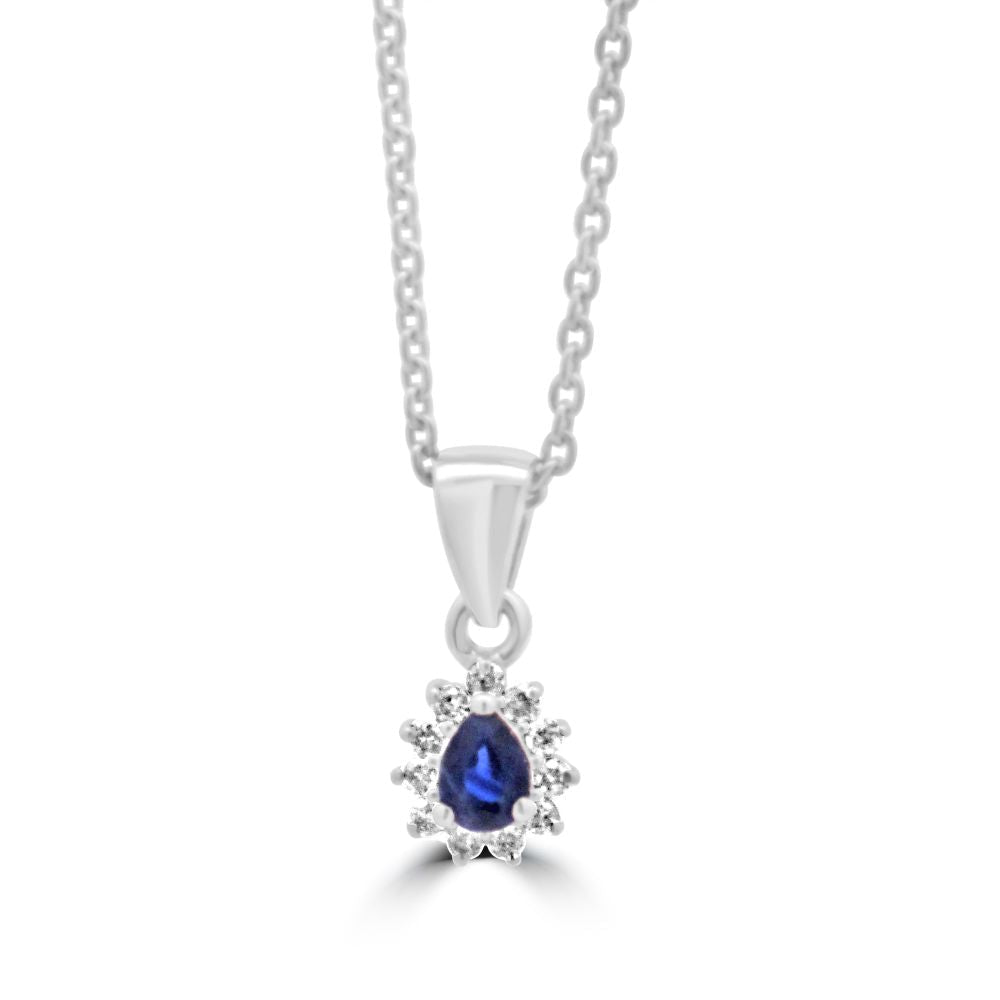 9ct White Gold Sapphire Pear Cut Cluster PendantWWW3791P