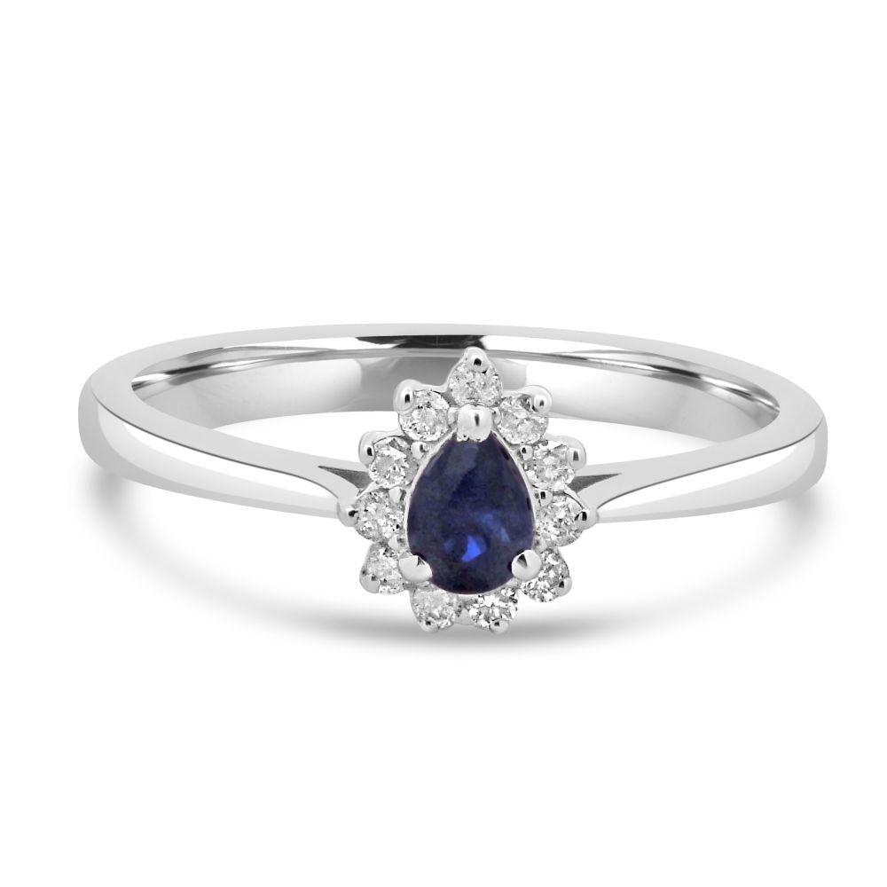 9ct White Gold Sapphire Pear Cut Diamond Cluster RingWWW3791R