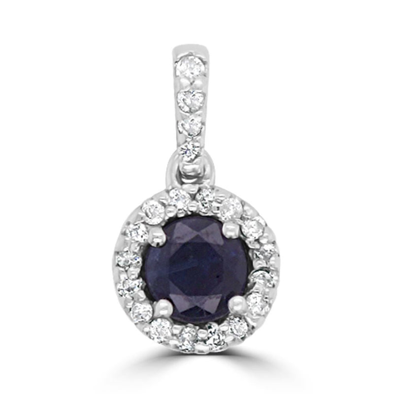 9ct White Gold Sapphire Round Brilliant Cut 0.15ct Diamond Halo & Swing Bail PendantWWW1919