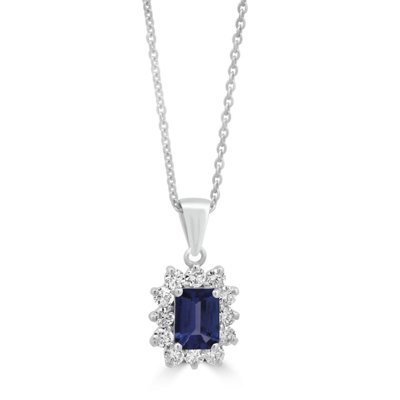 9ct White Gold Tanzanite Octagonal Cut 0.95ct Lab Diamond 0.60ct Cluster PendantWLGD1477P