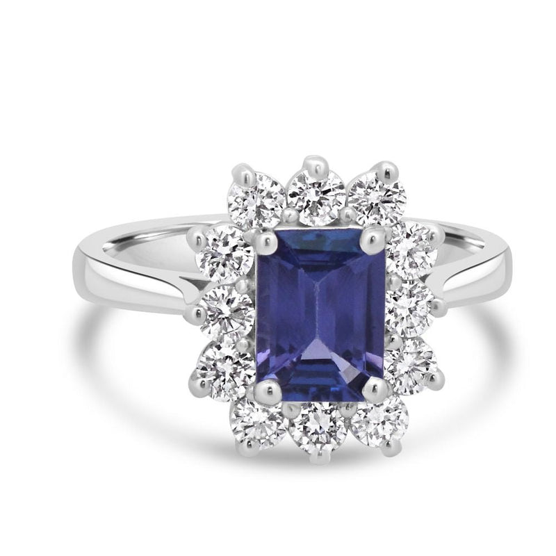 9ct White Gold Tanzanite Octagonal Cut 0.97ct Lab Diamond 0.60ct Cluster RingWLGD1477R