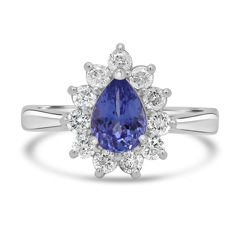 9ct White Gold Tanzanite Pear Cut 0.70ct Diamond 0.43ct Cluster RingWWW2840R