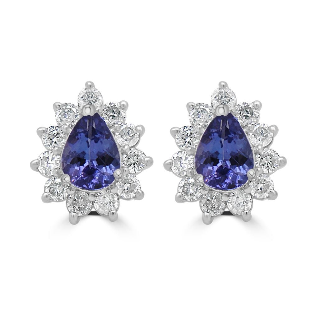 9ct White Gold Tanzanite Pear Cut 1.15ct Diamond 0.83ct Cluster Stud EarringsWWW2840ER
