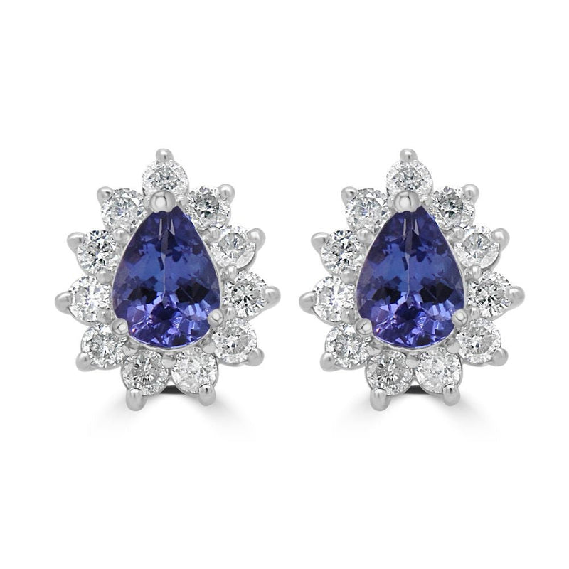 9ct White Gold Tanzanite Pear Cut 1.15ct Diamond 0.83ct Cluster Stud EarringsWWW2840ER