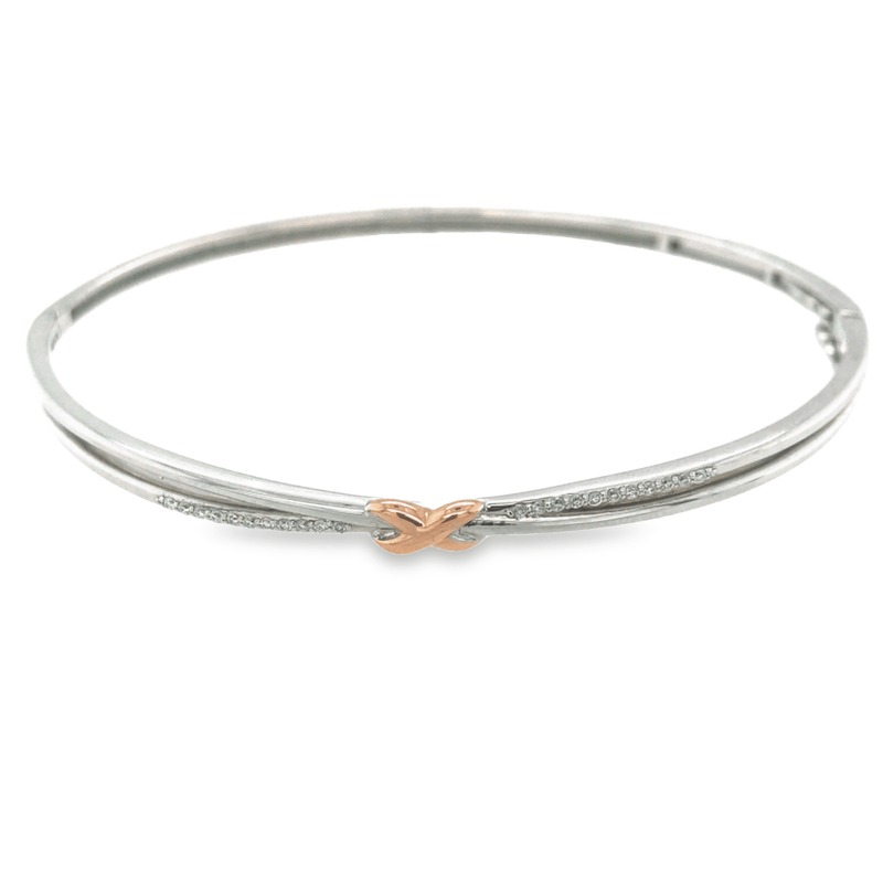 9ct White Gold with Rose Gold Cross Diamond Bangle