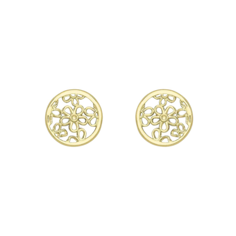 9ct Yellow Gold 7mm Filigree Round Stud Earrings