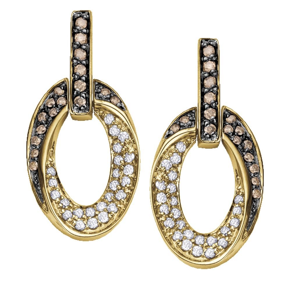 9ct Yellow Gold Abstract Oval Brown Diamond Drop Earrings .41ct69807-E2486-10
