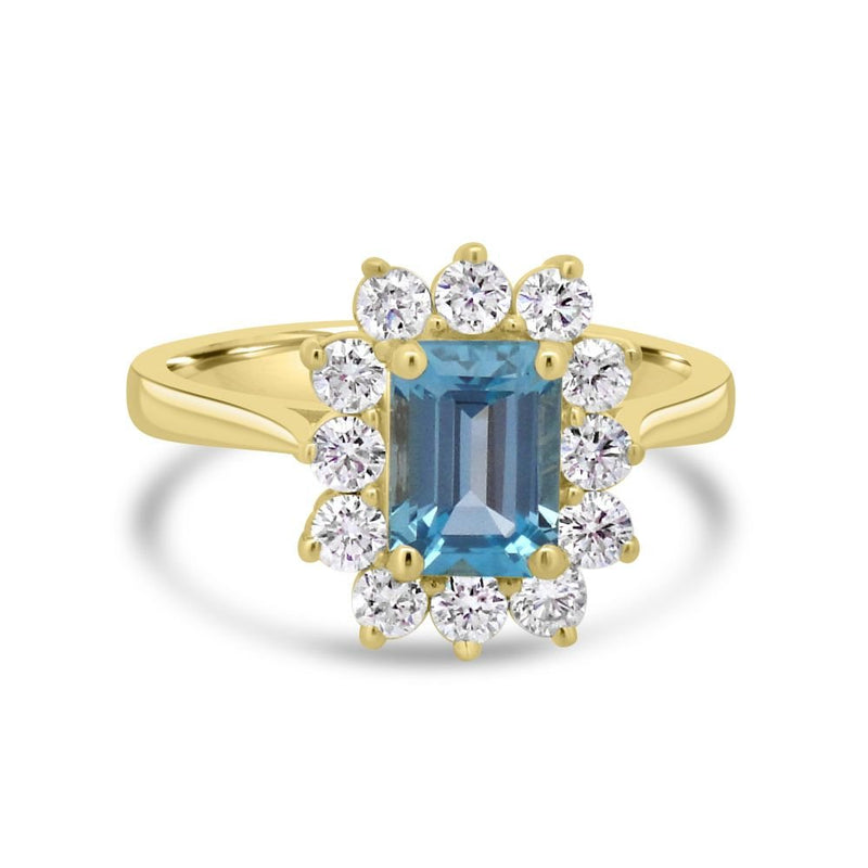 9ct Yellow Gold Blue Topaz Lab Diamond 0.56ct Cluster RingWLGD1443R