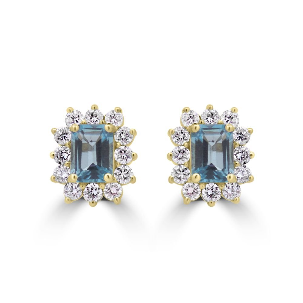 9ct Yellow Gold Blue Topaz Octagonal Cut 2.41ct Lab Diamond 1.15ct Cluster Stud EarringsWLGD1443ER