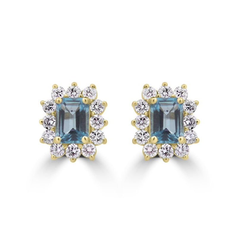 9ct Yellow Gold Blue Topaz Octagonal Cut 2.41ct Lab Diamond 1.15ct Cluster Stud EarringsWLGD1443ER