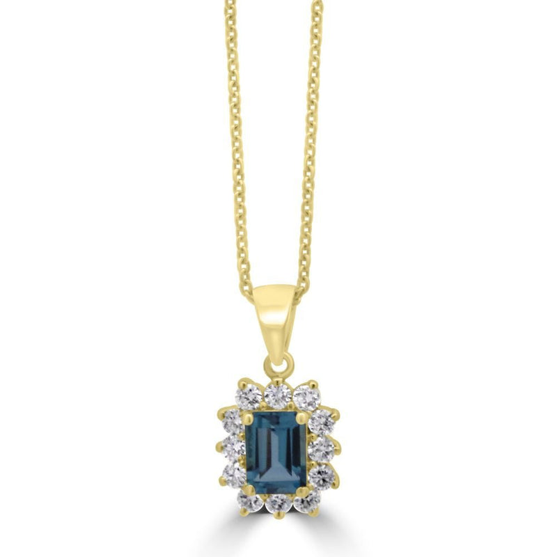 9ct Yellow Gold Blue Topaz Octagonal Cut1.17ct Lab Diamond 0.56ct Cluster PendantWLGD1443P