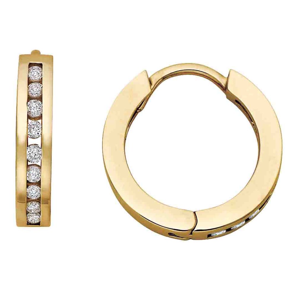 9ct Yellow Gold Channel Set Diamond Hoop Earrings .25ct69807-E991/25-10