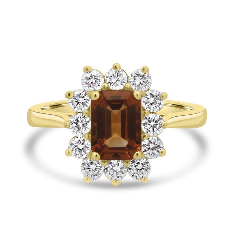 9ct Yellow Gold Citrine Octagonal Cut 0.83ct Lab Diamond 0.56ct Cluster RingWLGD1437R