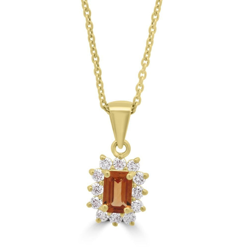 9ct Yellow Gold Citrine Octagonal Cut0.43ct Lab Diamond 0.30ct Cluster PendantWLGD1482P