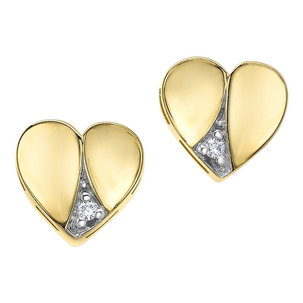 9ct Yellow Gold Contempory Heart Diamond Stud Earrings .04ct69807-E1363-10