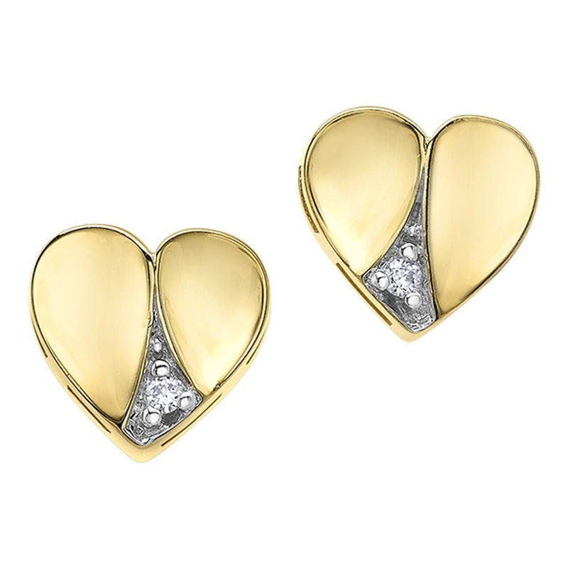 9ct Yellow Gold Contempory Heart Diamond Stud Earrings .04ct69807-E1363-10