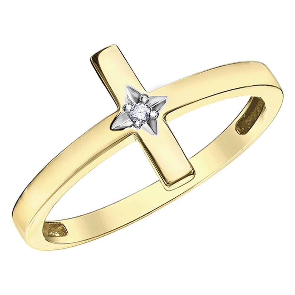 9ct Yellow Gold Cross Diamond Ring .01ct69807-CH543-10