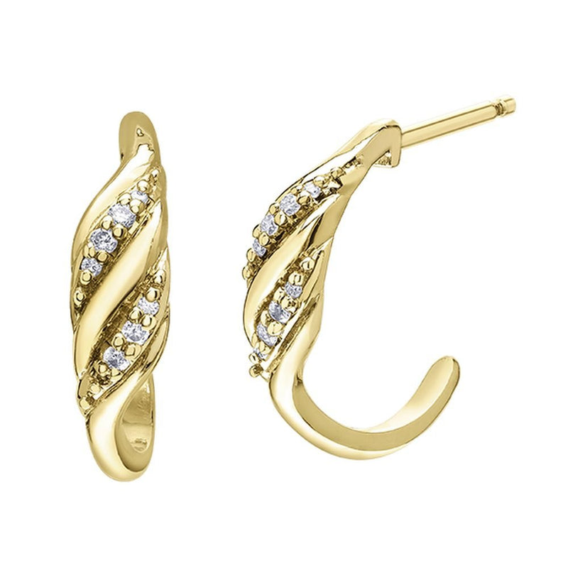 9ct Yellow Gold Crossover Leaf Half Hoop Earrings .06ct69807-E4497-10