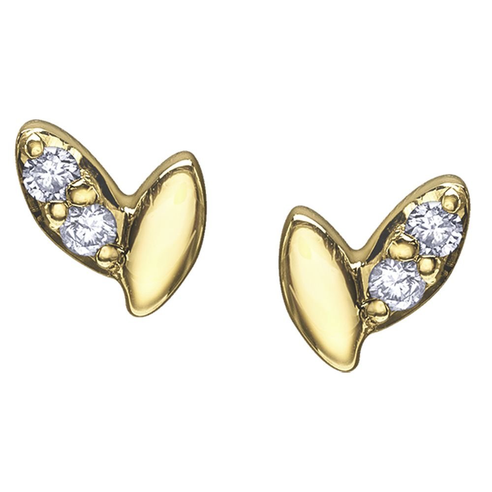 9ct Yellow Gold Dainty Leaf Diamond Stud Earrings .03ct69807-E4550/03-10