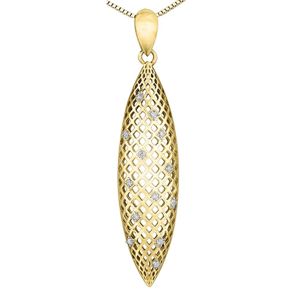 9ct Yellow Gold & Diamond Oval Leaf Pendant 0.10ct69807-P3660/10C-10