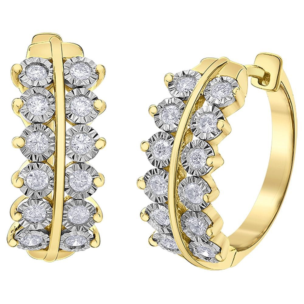 9ct Yellow Gold Double Row Cluster Diamond Hoop Earrings 0.50ct69807-E4706YW/50-10