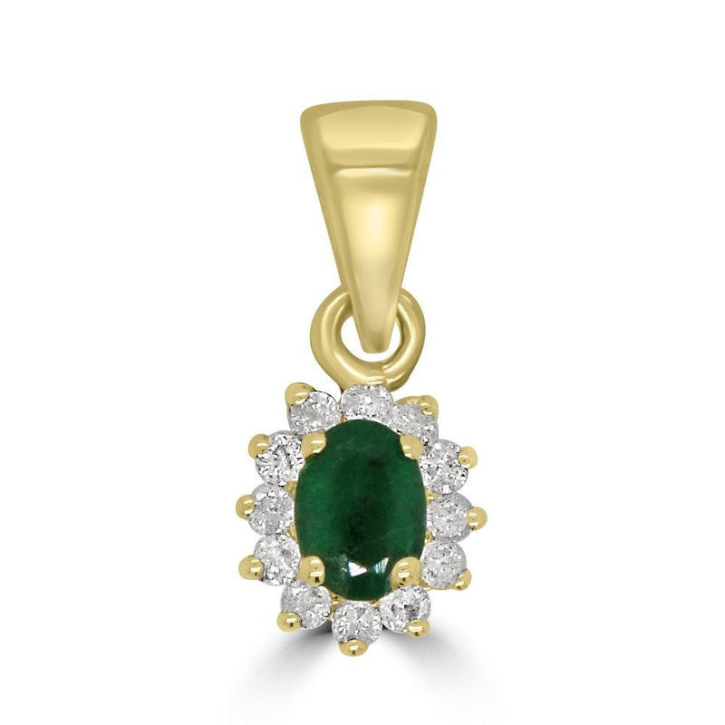9ct Yellow Gold Emerald and Diamond Cluster PendantWWW3638P