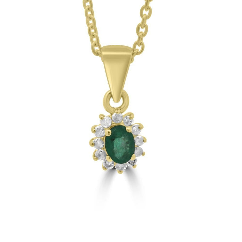 9ct Yellow Gold Emerald Oval Cut 0.23ct Diamond Cluster PendantWWW3898P