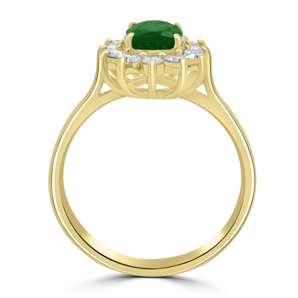 9ct Yellow Gold Emerald Oval Cut 0.83ct Diamond 0.35ct Cluster RingWWW2926