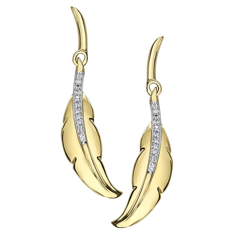 9ct Yellow Gold Feather Diamond Drop Earrings .072ct69807-E2680-10