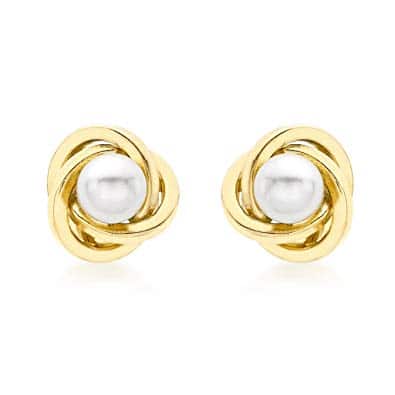 9ct Yellow Gold Freshwater Pearl Knot Stud Earrings