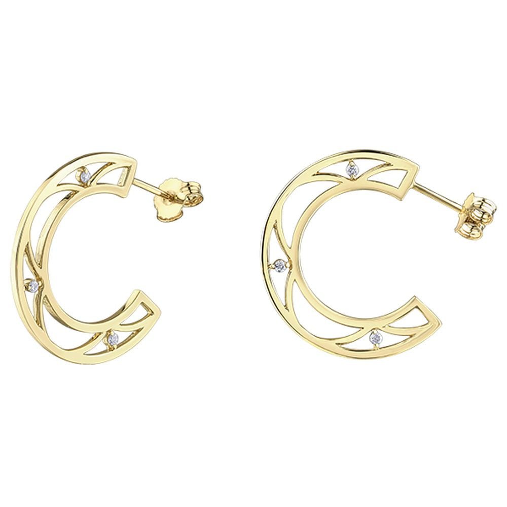 9ct Yellow Gold Geometric Double Curve Diamond Hoop Earrings .06ct69807-E4521/06-10