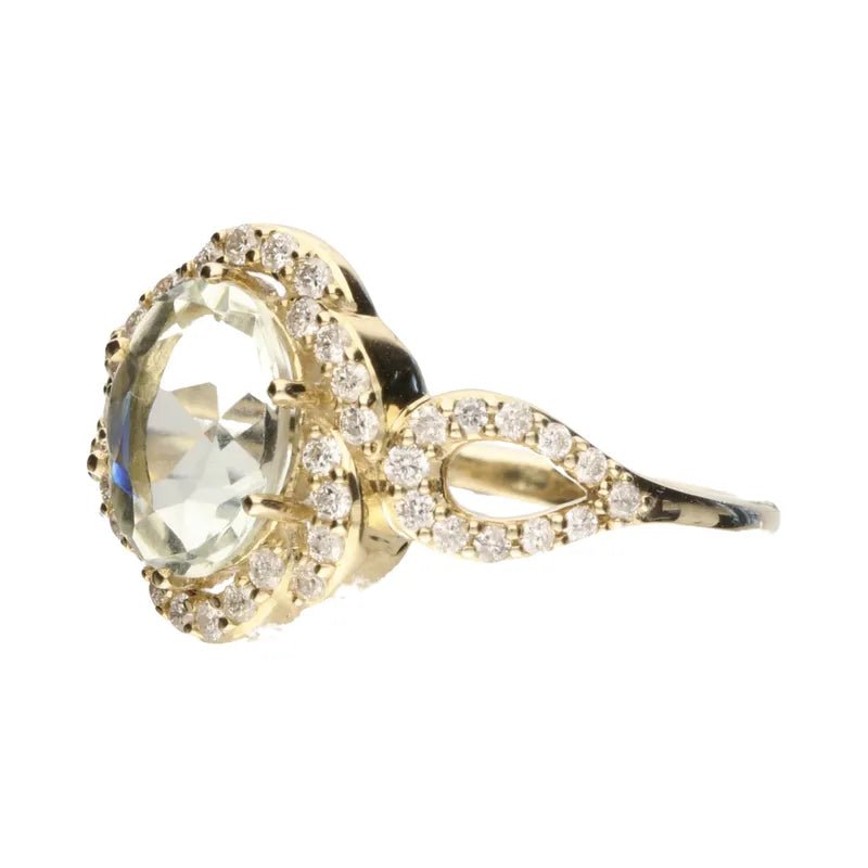 9ct Yellow Gold Green Amethyst & Diamond Cluster Ring274810