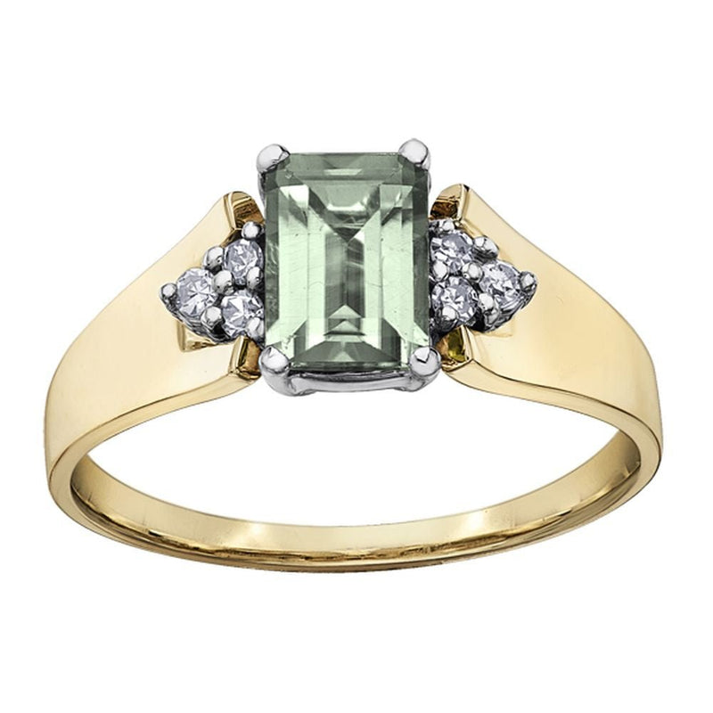 9ct Yellow Gold Green Amethyst Diamond Ring 0.09ct69807-L52874