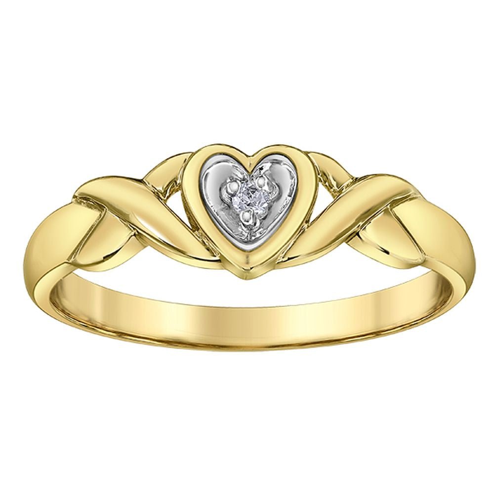 9ct Yellow Gold Heart Kissed Shoulder Diamond Ring .015ct69807-CH197