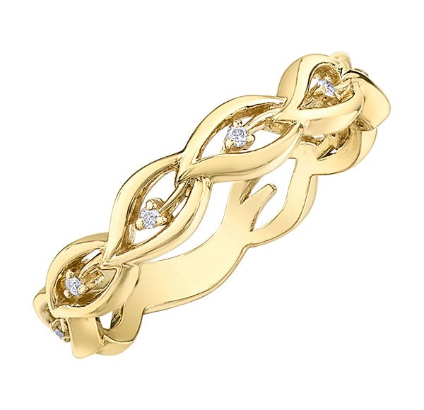 9ct Yellow Gold Interlaced Leaf Diamond Ring .035ct69807-CH791-10
