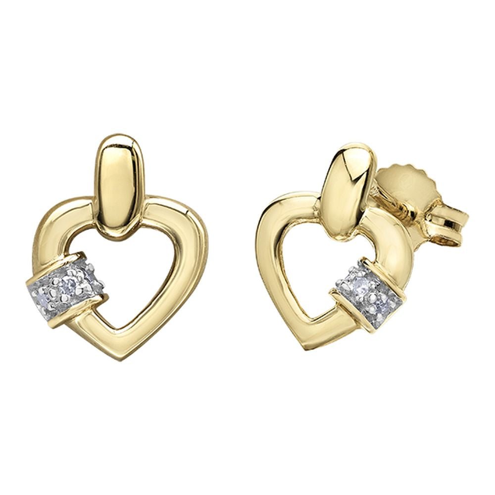 9ct Yellow Gold Link Heart Drop Diamond Stud Earrings .03ct69807-E1192-10