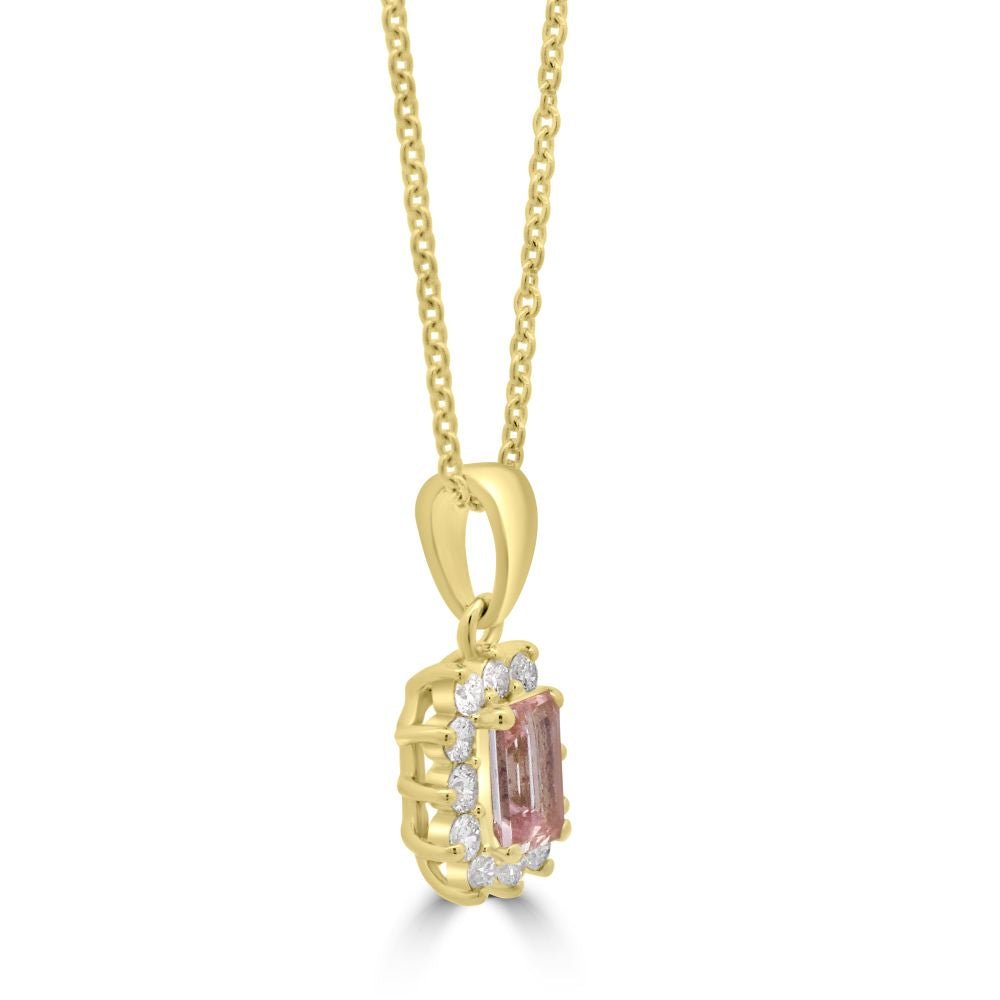 9ct Yellow Gold Morganite Octagonal Cut 0.46ct Lab Diamond 0.30ct Cluster PendantWLGD1497P
