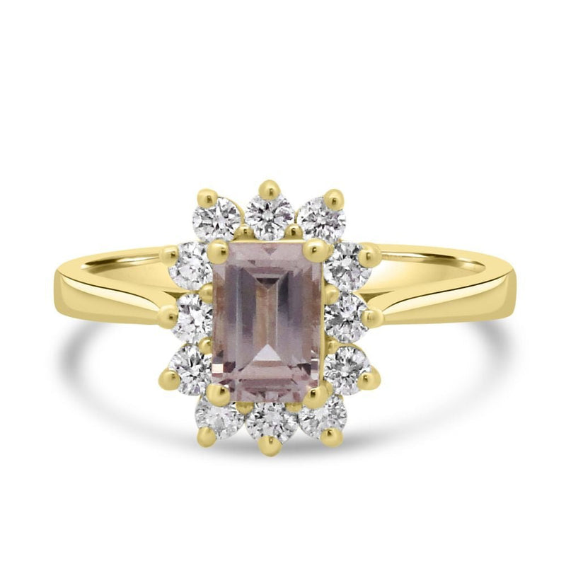 9ct Yellow Gold Morganite Octagonal Cut 0.58ct Lab Diamond 0.30ct Cluster RingWLGD1497R