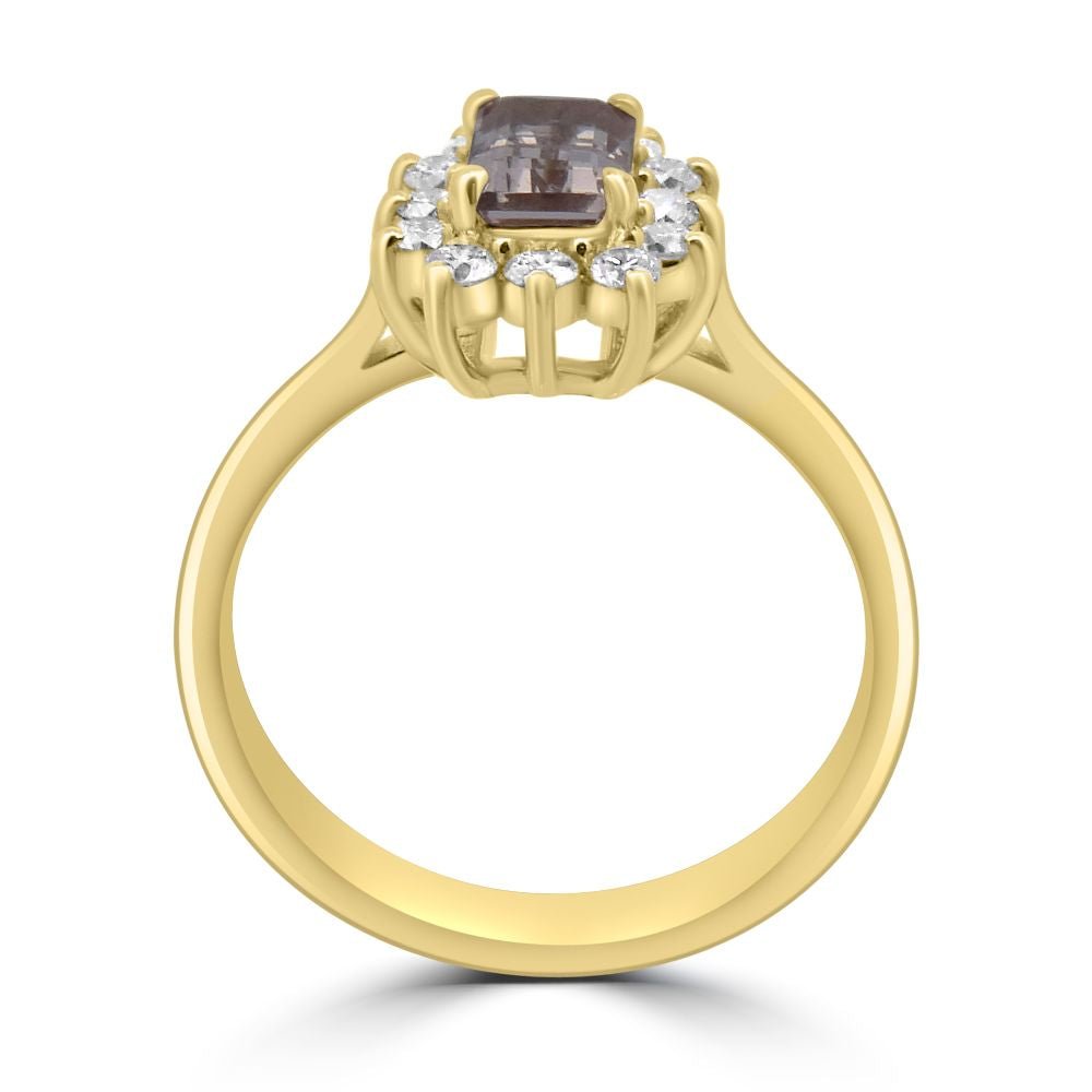 9ct Yellow Gold Morganite Octagonal Cut 0.58ct Lab Diamond 0.30ct Cluster RingWLGD1497R
