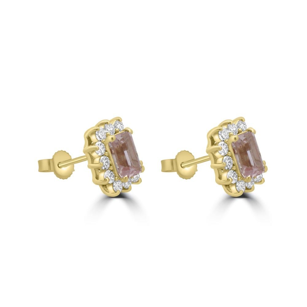 9ct Yellow Gold Morganite Octagonal Cut 1.03ct Lab Diamond 0.60ct Cluster Stud EarringsWLGD1497ER